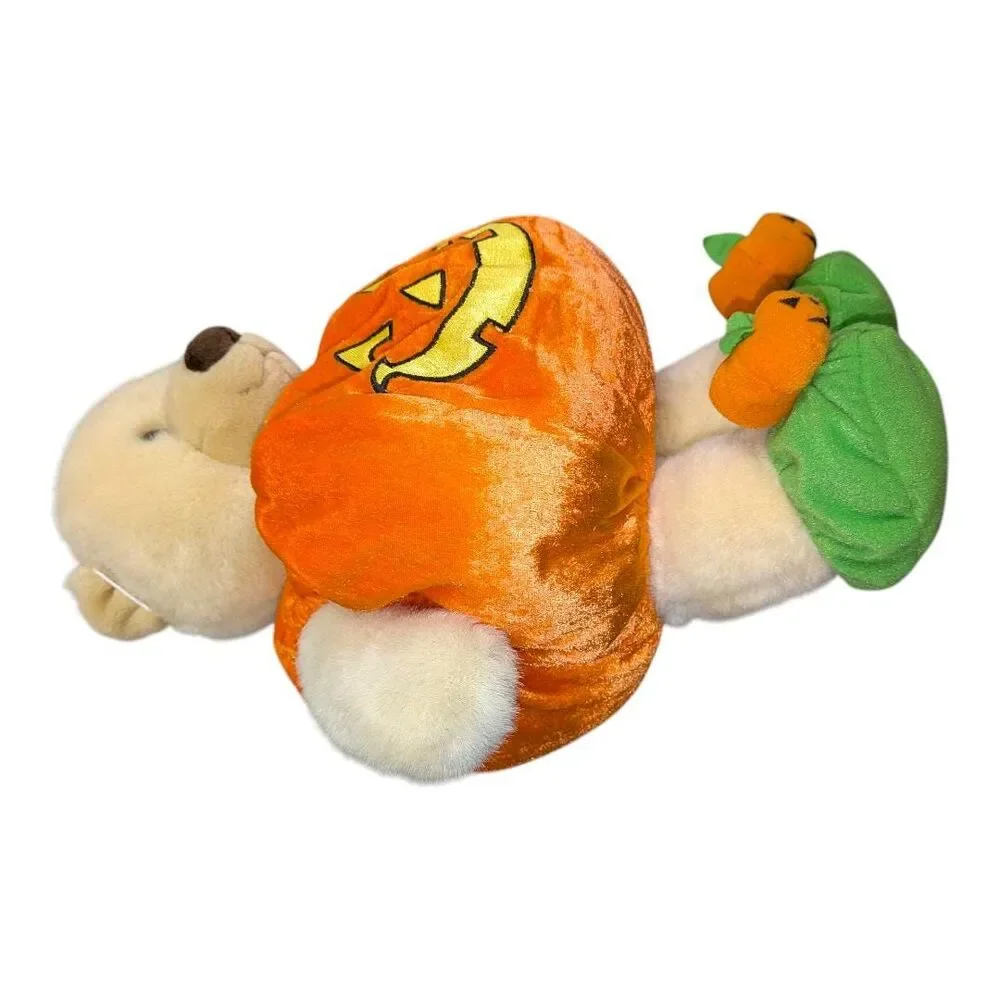 Halloween Pumpkin Teddy Bear Plush Cream Bear in Jack-O-Lantern Costume Fall